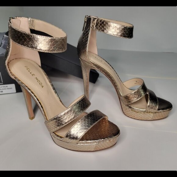 NWT Pelle Moda Ocean Platform Sandal in Platinum Brushed Snake,  Size 7 - Picture 6 of 16